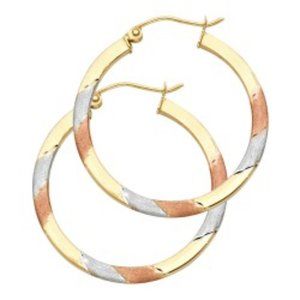 14K Gold 3 color Diamond cut Hoop earrings